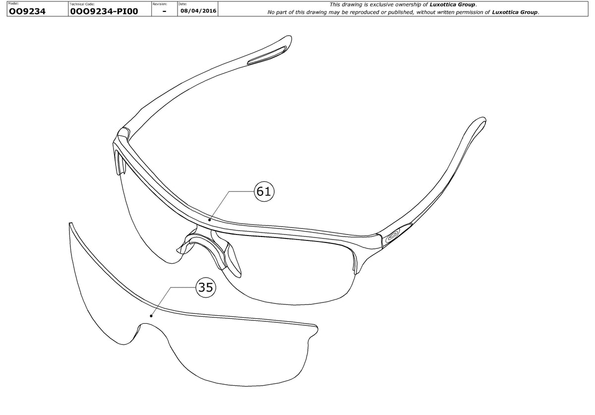 Enlarged technical drawing of the Oakley Be Unstoppable OO9234 Replacement Parts