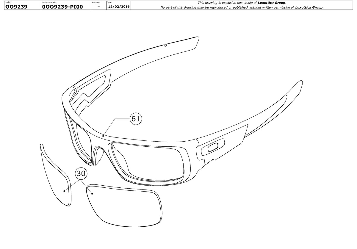 Exploded technical drawing of the Oakley Crankshaft OO9239 Replacement Parts, with each replacement part numbered