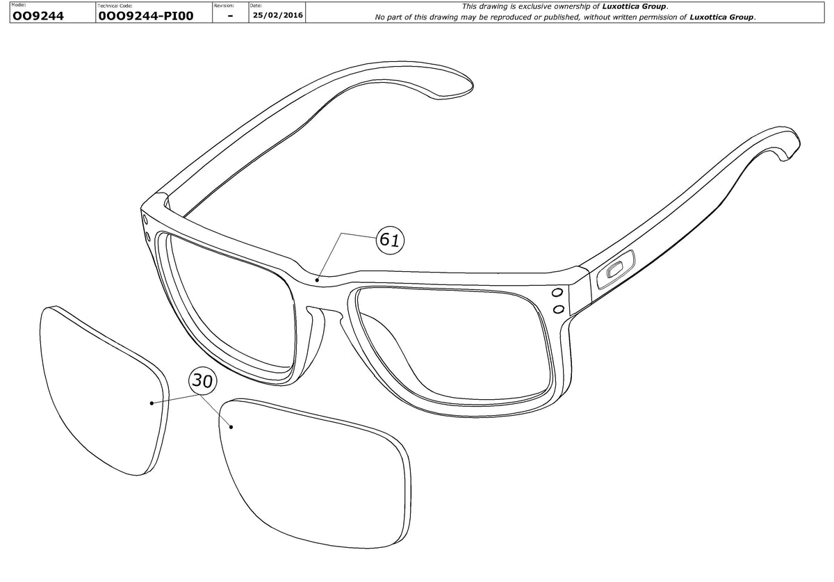 Enlarged technical drawing of the Oakley Holbrook (A) OO9244 Replacement Parts
