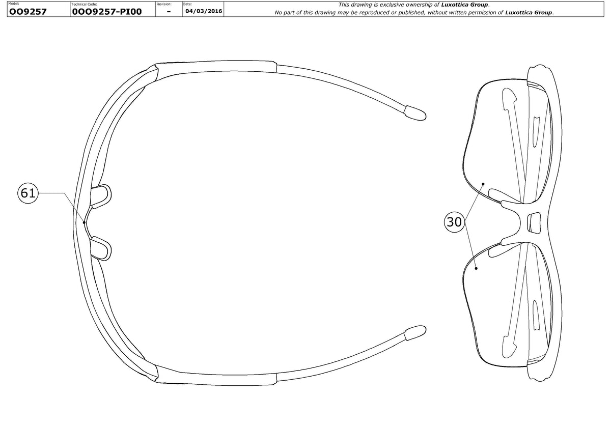 Exploded technical drawing of the Oakley Rpm Edge OO9257 Replacement Parts, with each replacement part numbered