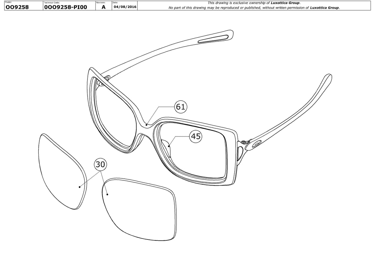 Enlarged technical drawing of the Oakley Splash OO9258 Replacement Parts