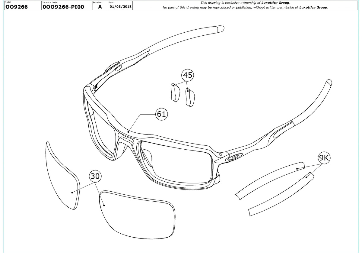 Exploded technical drawing of the Oakley Triggerman OO9266 Replacement Parts, with each replacement part numbered