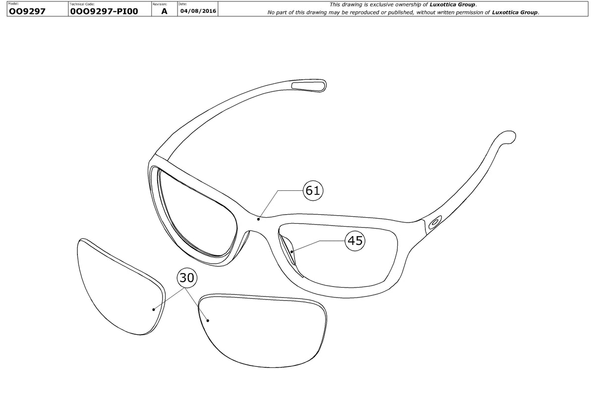 Enlarged technical drawing of the Oakley She's Unstoppable OO9297 Replacement Parts