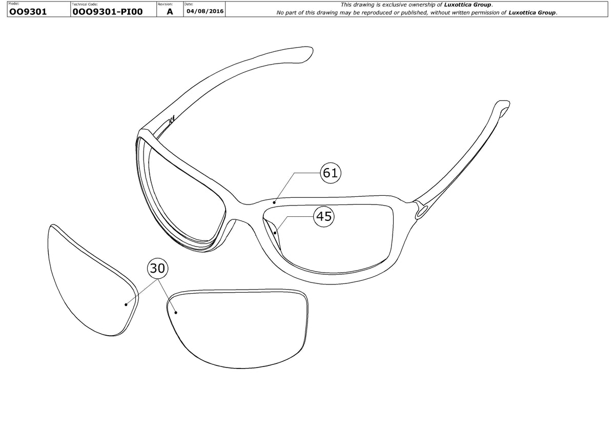 Enlarged technical drawing of the Oakley Cohort OO9301 Replacement Parts