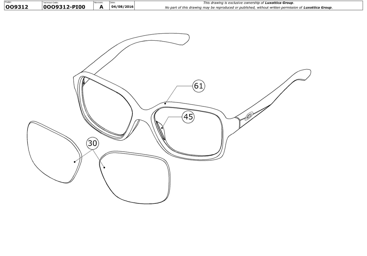 Enlarged technical drawing of the Oakley Proxy OO9312 Replacement Parts