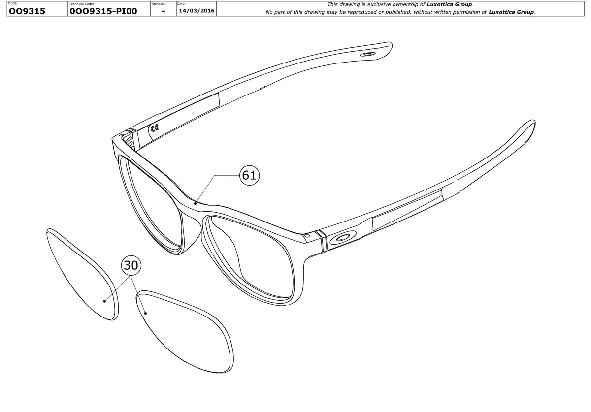 Exploded technical drawing of the Oakley Stringer OO9315 Replacement Parts, with each replacement part numbered