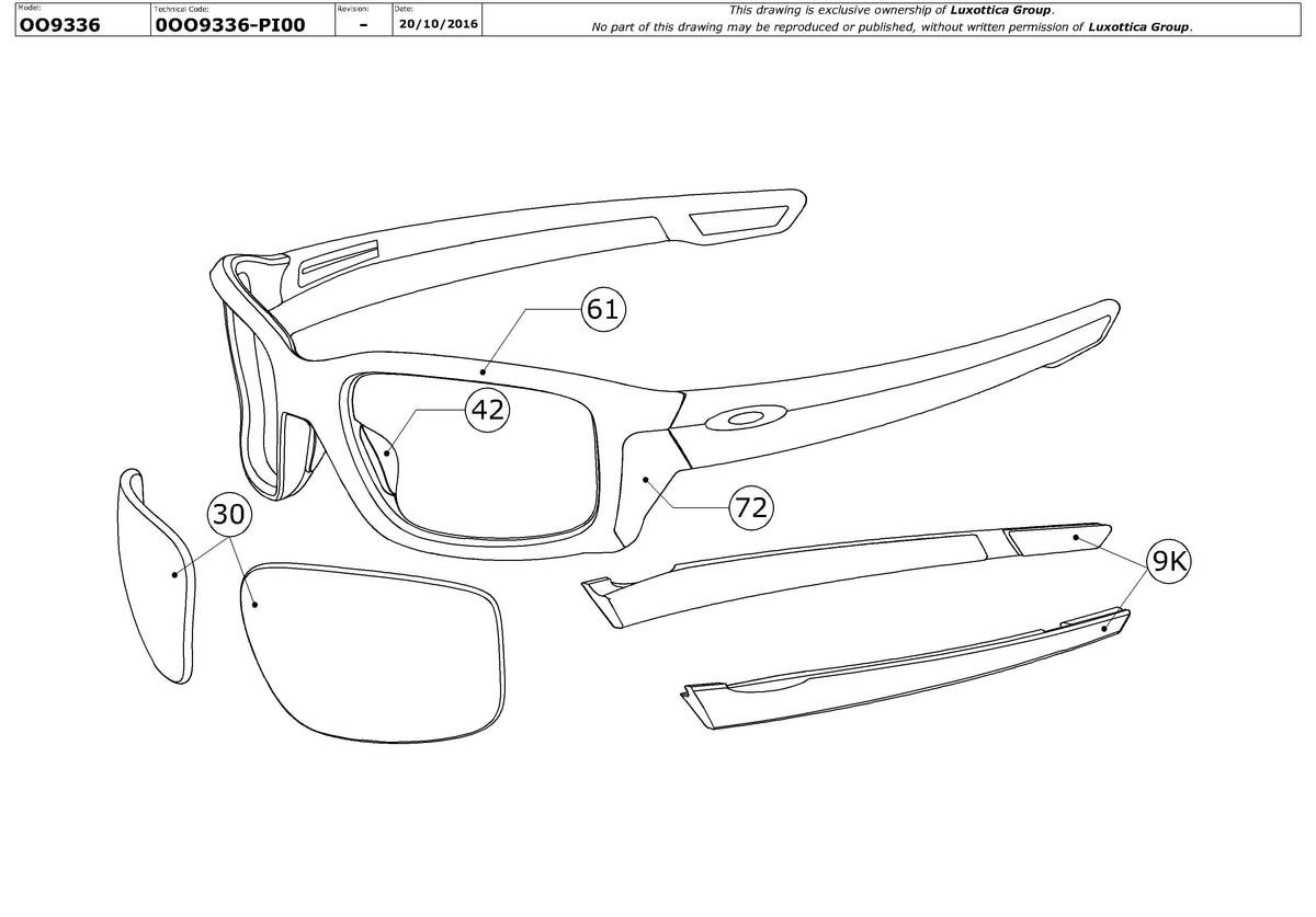 Enlarged technical drawing of the Oakley Straightlink (A) OO9336 Replacement Parts