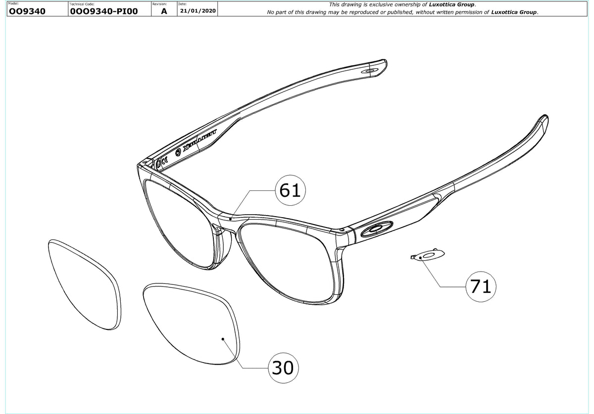 Exploded technical drawing of the Oakley Trillbe X OO9340 Replacement Parts, with each replacement part numbered