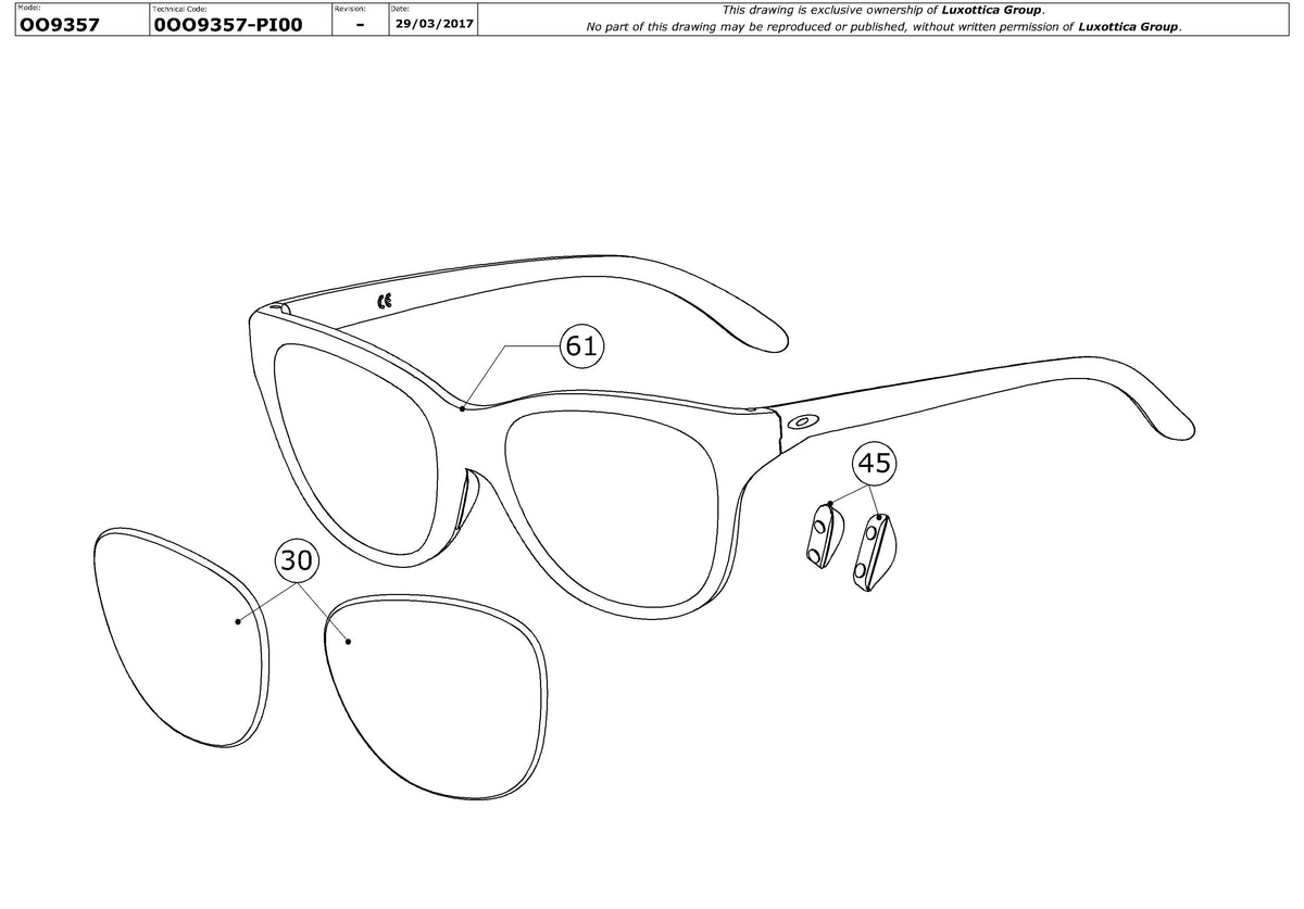Exploded technical drawing of the Oakley Hold Out OO9357 Replacement Parts, with each replacement part numbered