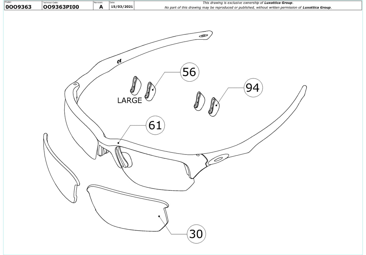 Enlarged technical drawing of the Oakley Flak Beta OO9363 Replacement Parts