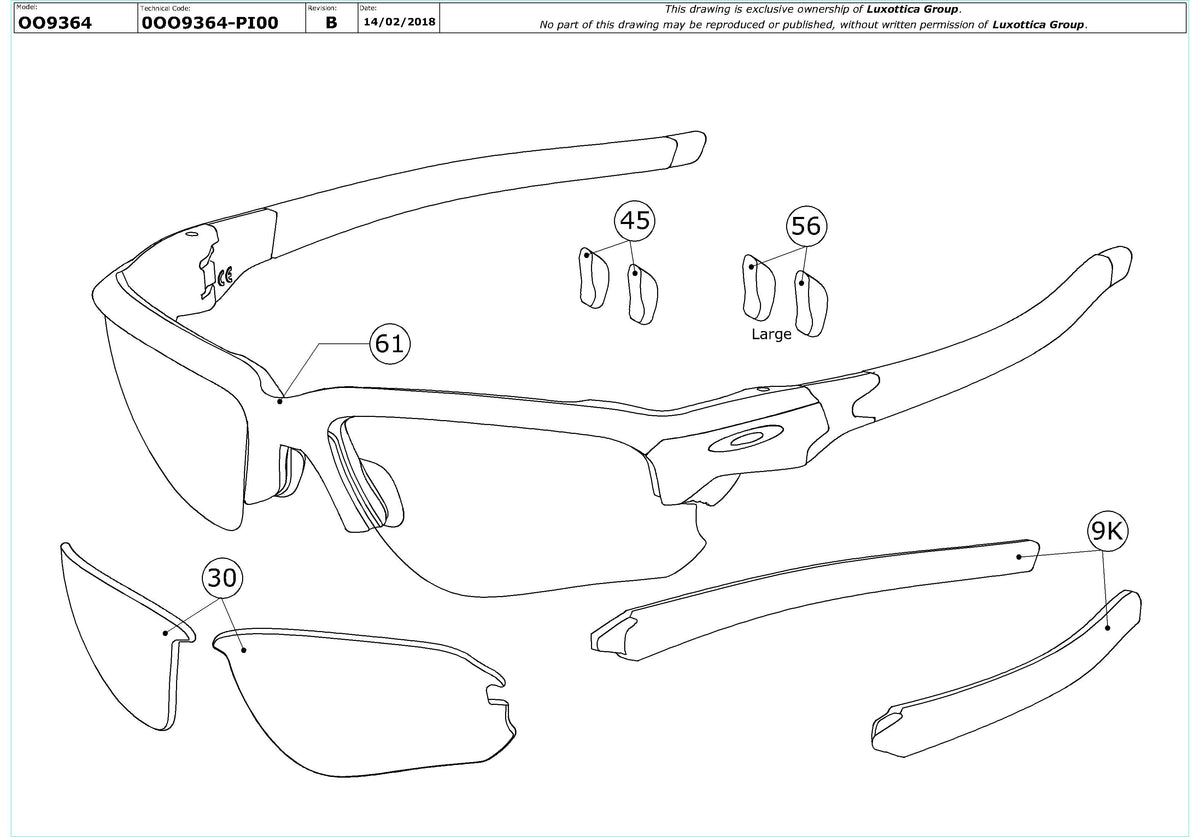 Enlarged technical drawing of the Oakley Flak Draft OO9364 Replacement Parts