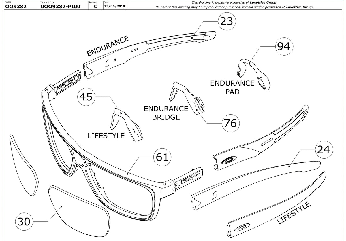 Enlarged technical drawing of the Oakley Crossrange Patch OO9382 Replacement Parts