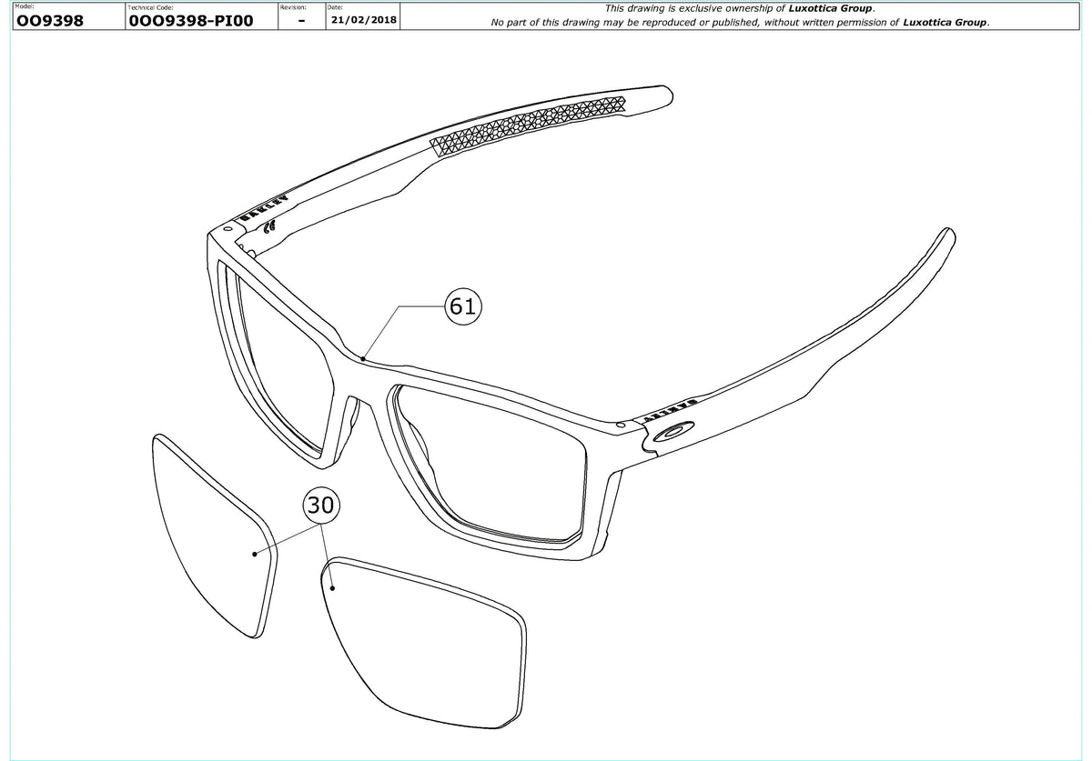 Enlarged technical drawing of the Oakley Targetline (A) OO9398 Replacement Parts