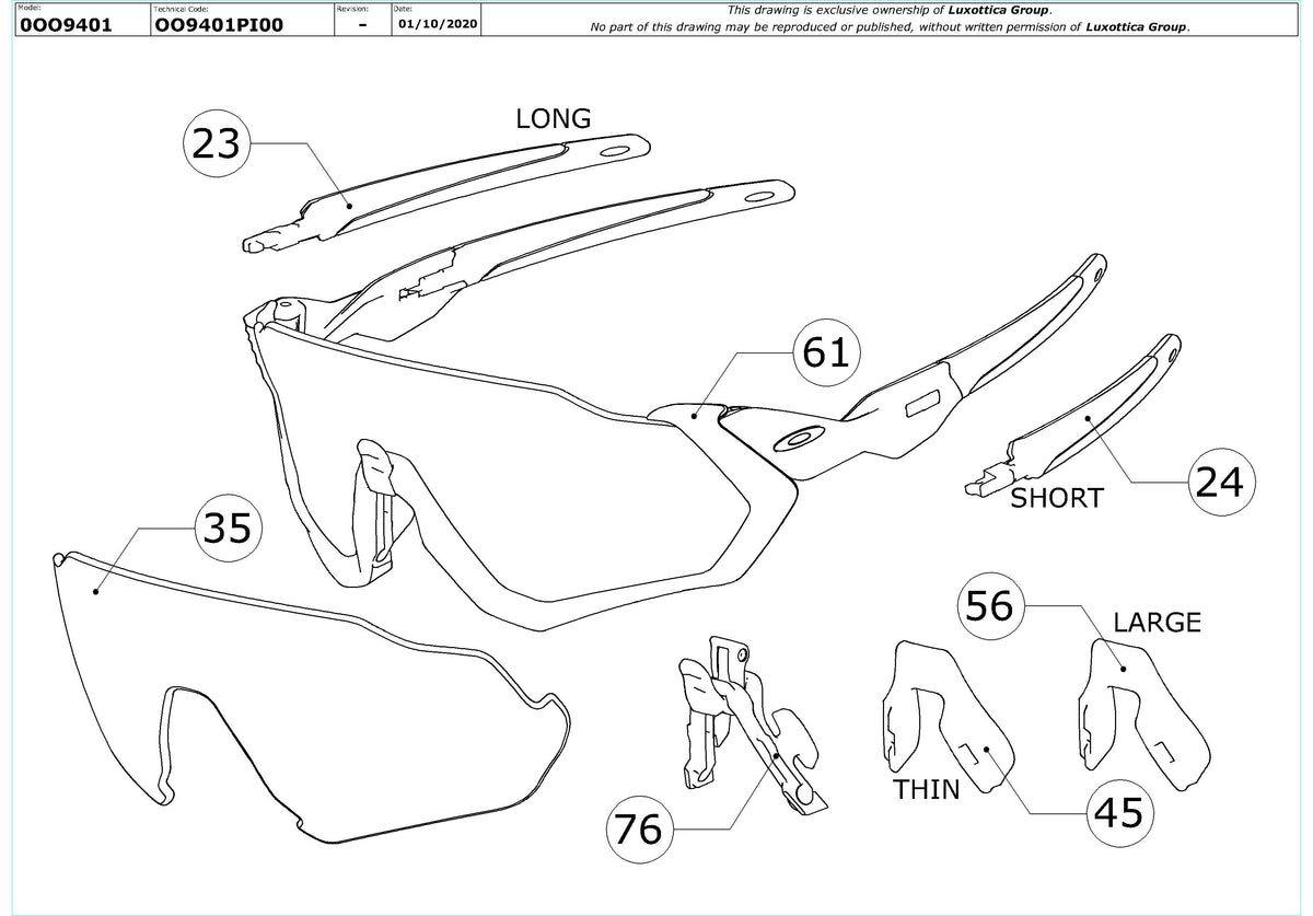 Enlarged technical drawing of the Oakley Flight Jacket OO9401 Replacement Parts