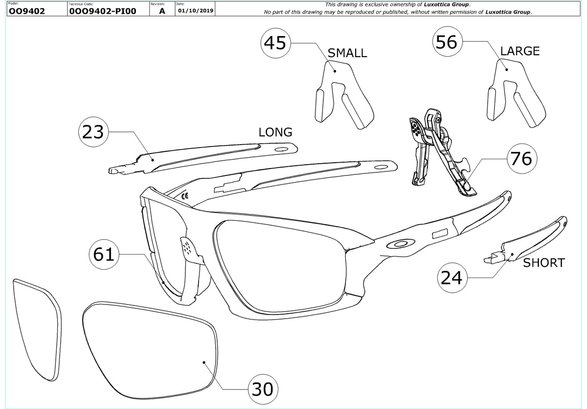 Enlarged technical drawing of the Oakley Field Jacket OO9402 Replacement Parts