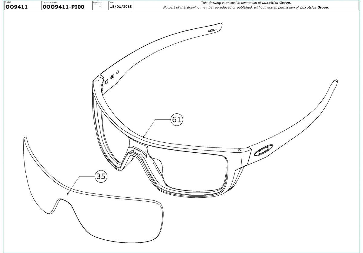 Enlarged technical drawing of the Oakley Straightback OO9411 Replacement Parts