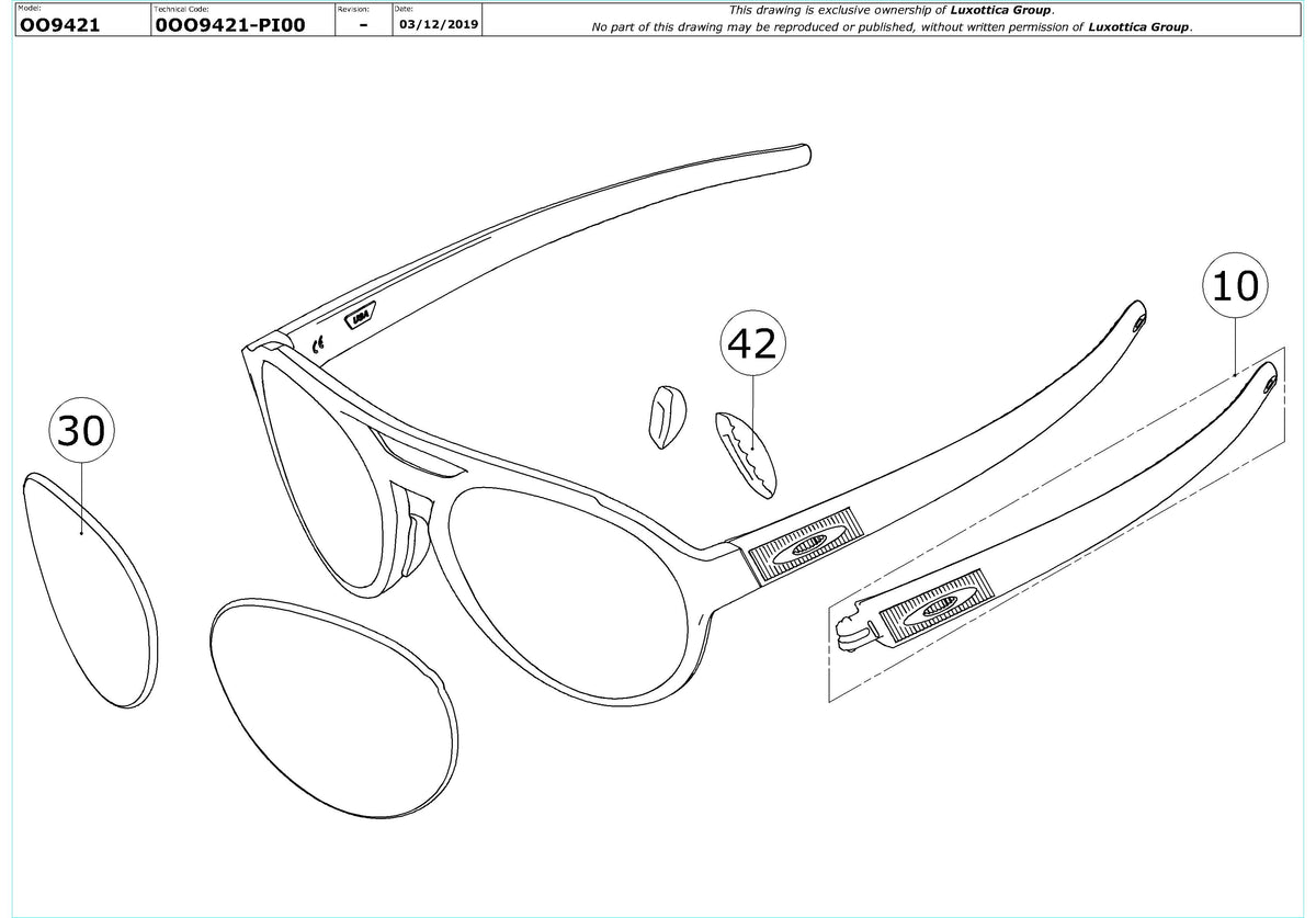 Enlarged technical drawing of the Oakley Forager OO9421 Replacement Parts