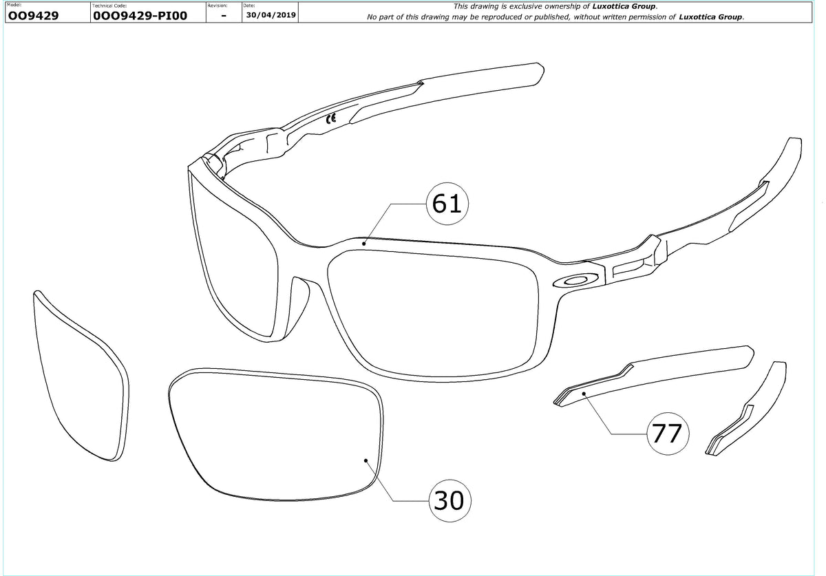 Enlarged technical drawing of the Oakley Siphon OO9429 Replacement Parts