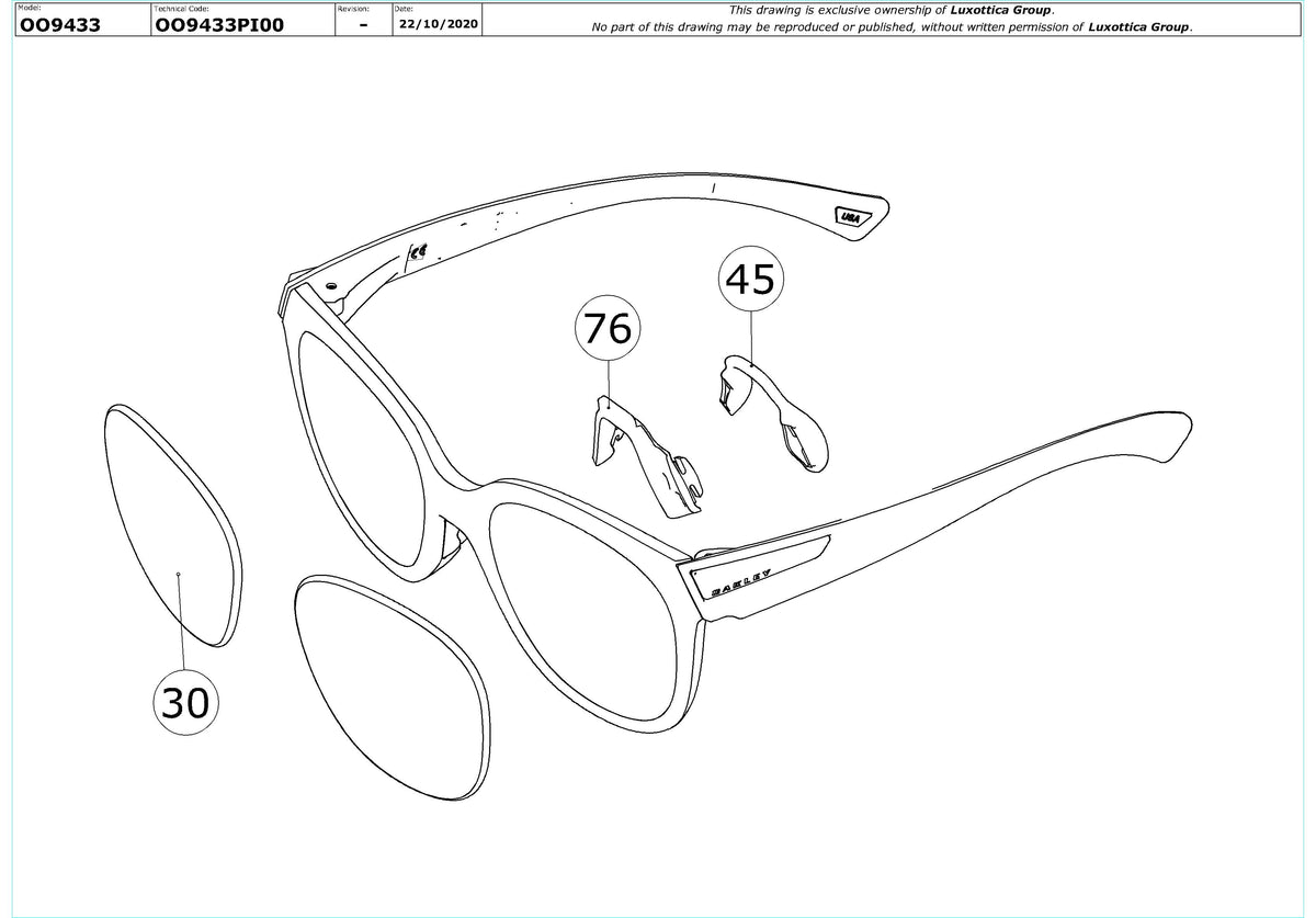 Enlarged technical drawing of the Oakley Low Key OO9433 Replacement Parts