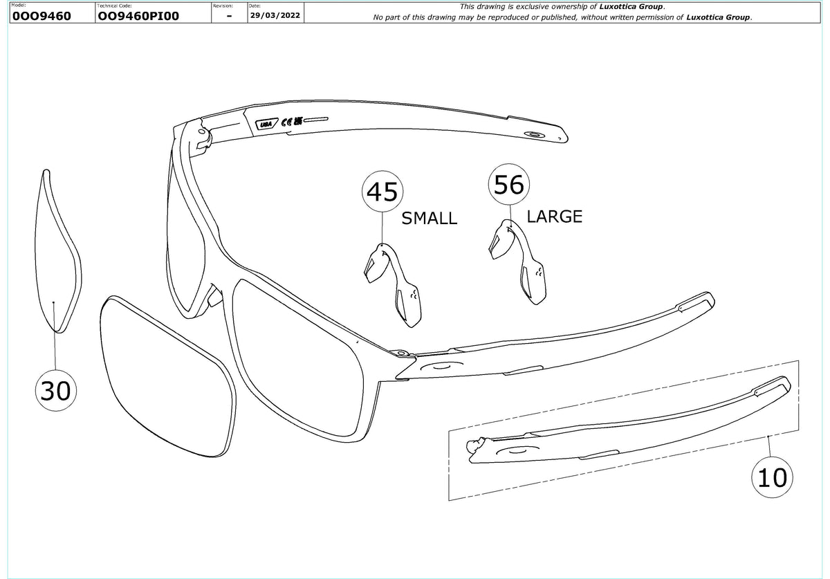 Exploded technical drawing of the Oakley Portal X OO9460 Replacement Parts, with each replacement part numbered