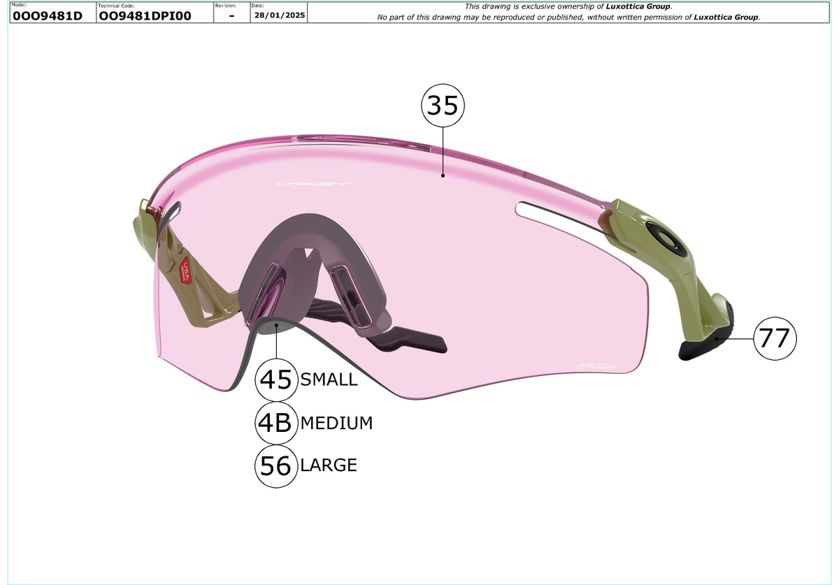 Enlarged technical drawing of the Oakley QNTM Kato Replacement Parts