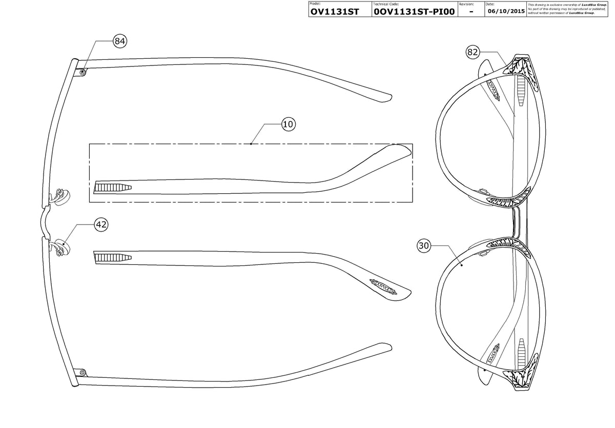 Exploded technical drawing of the Oliver Peoples Annaliesse OV1131ST Replacement Parts, with each replacement part numbered