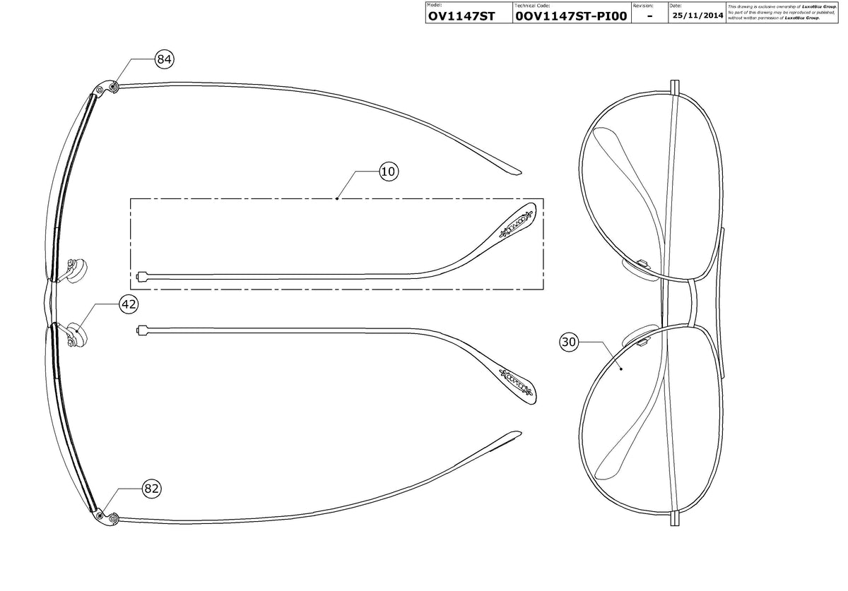 Enlarged technical drawing of the Oliver Peoples Tavener OV1147ST Replacement Parts