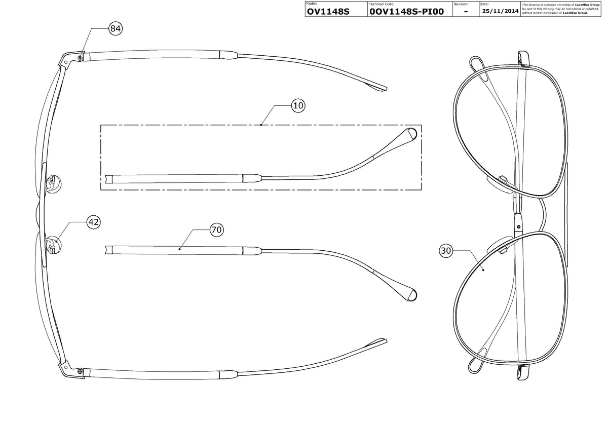 Enlarged technical drawing of the Oliver Peoples Piedra OV1148S Replacement Parts