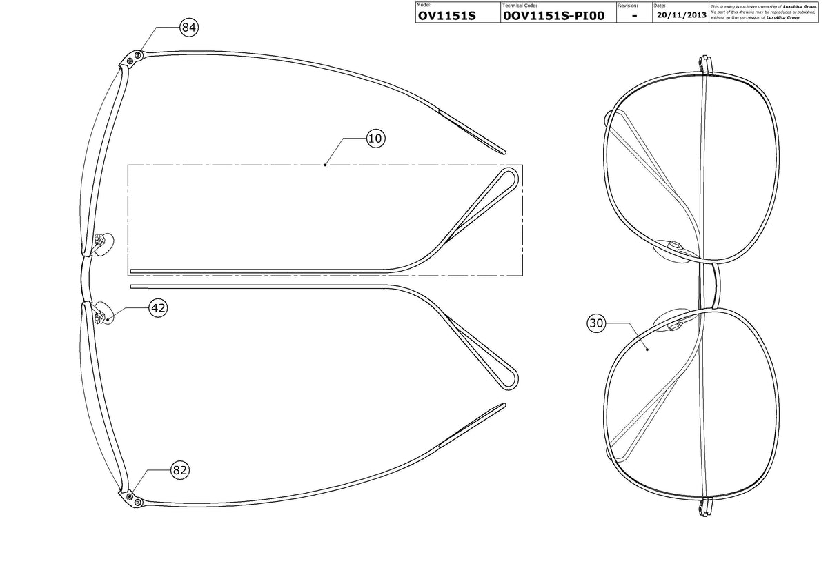 Exploded technical drawing of the Oliver Peoples Daria OV1151S Replacement Parts, with each replacement part numbered