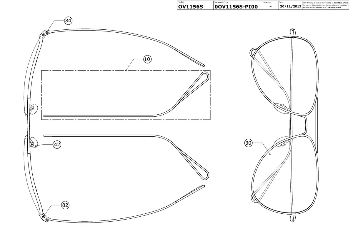 Exploded technical drawing of the Oliver Peoples Matt OV1156S Replacement Parts, with each replacement part numbered