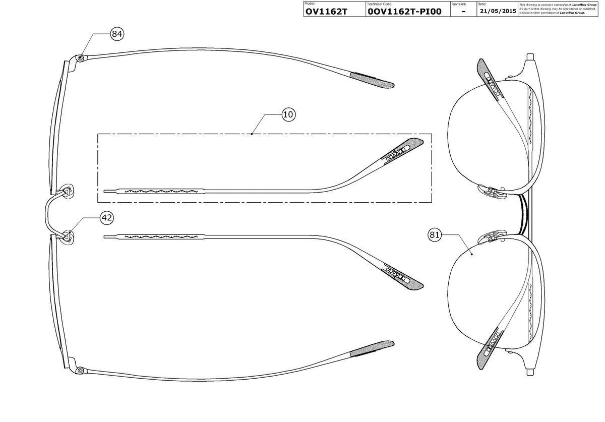 Enlarged technical drawing of the Oliver Peoples Wilkins OV1162T Glasses Replacement Parts