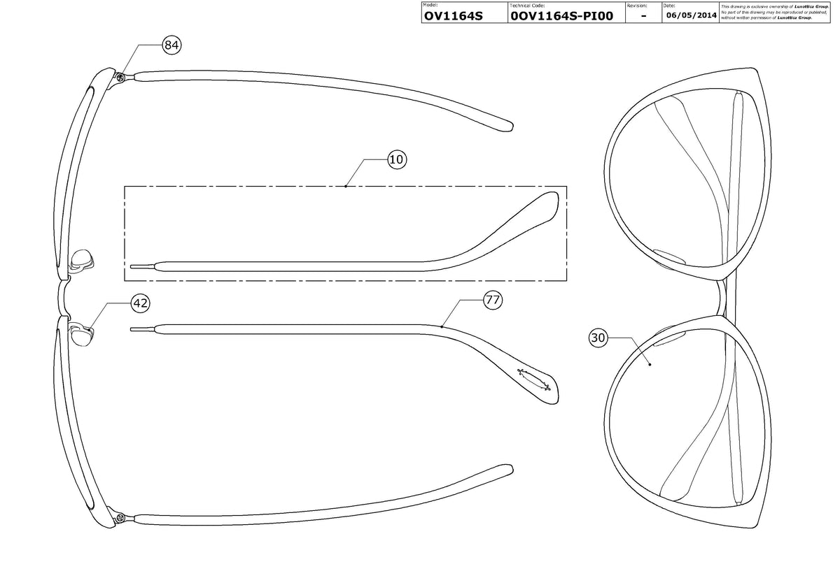 Exploded technical drawing of the Oliver Peoples Jaide OV1164S Replacement Parts, with each replacement part numbered