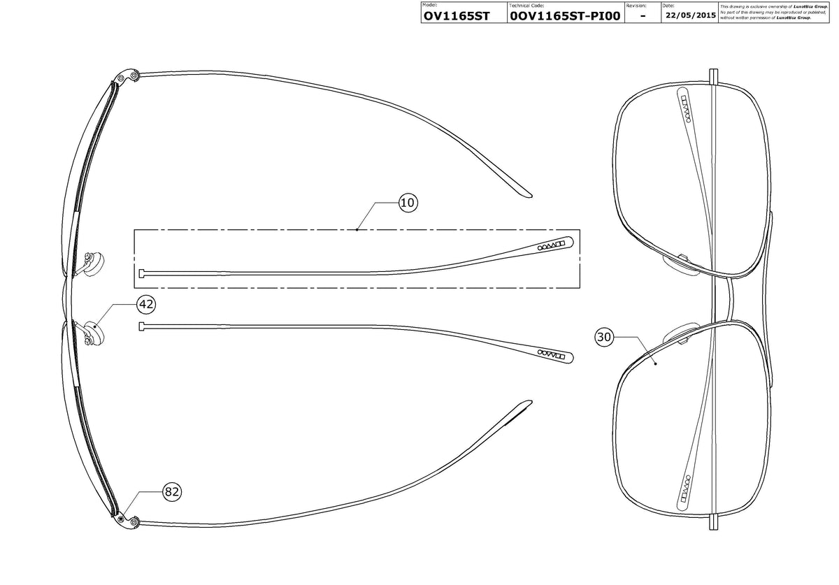 Enlarged technical drawing of the Oliver Peoples Berenson OV1165ST Replacement Parts