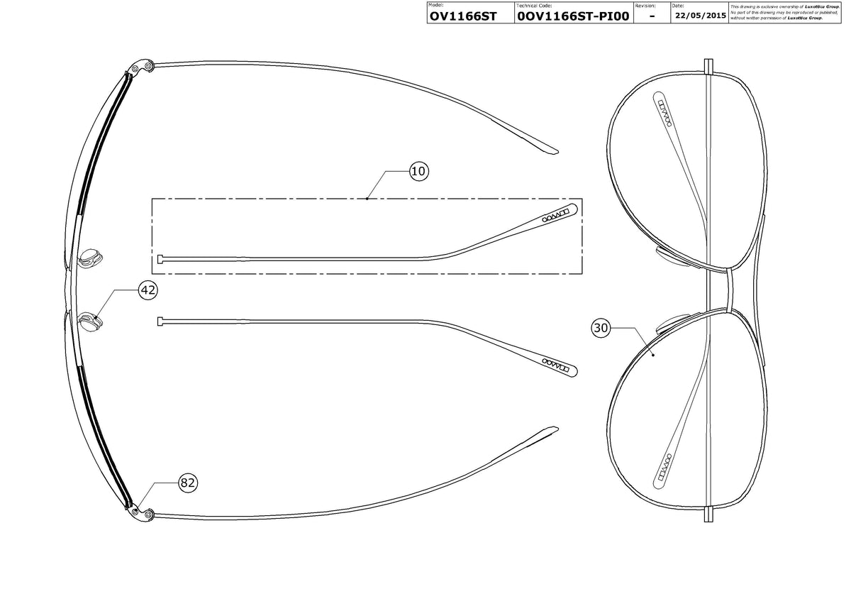 Enlarged technical drawing of the Oliver Peoples Kempner OV1166ST Replacement Parts