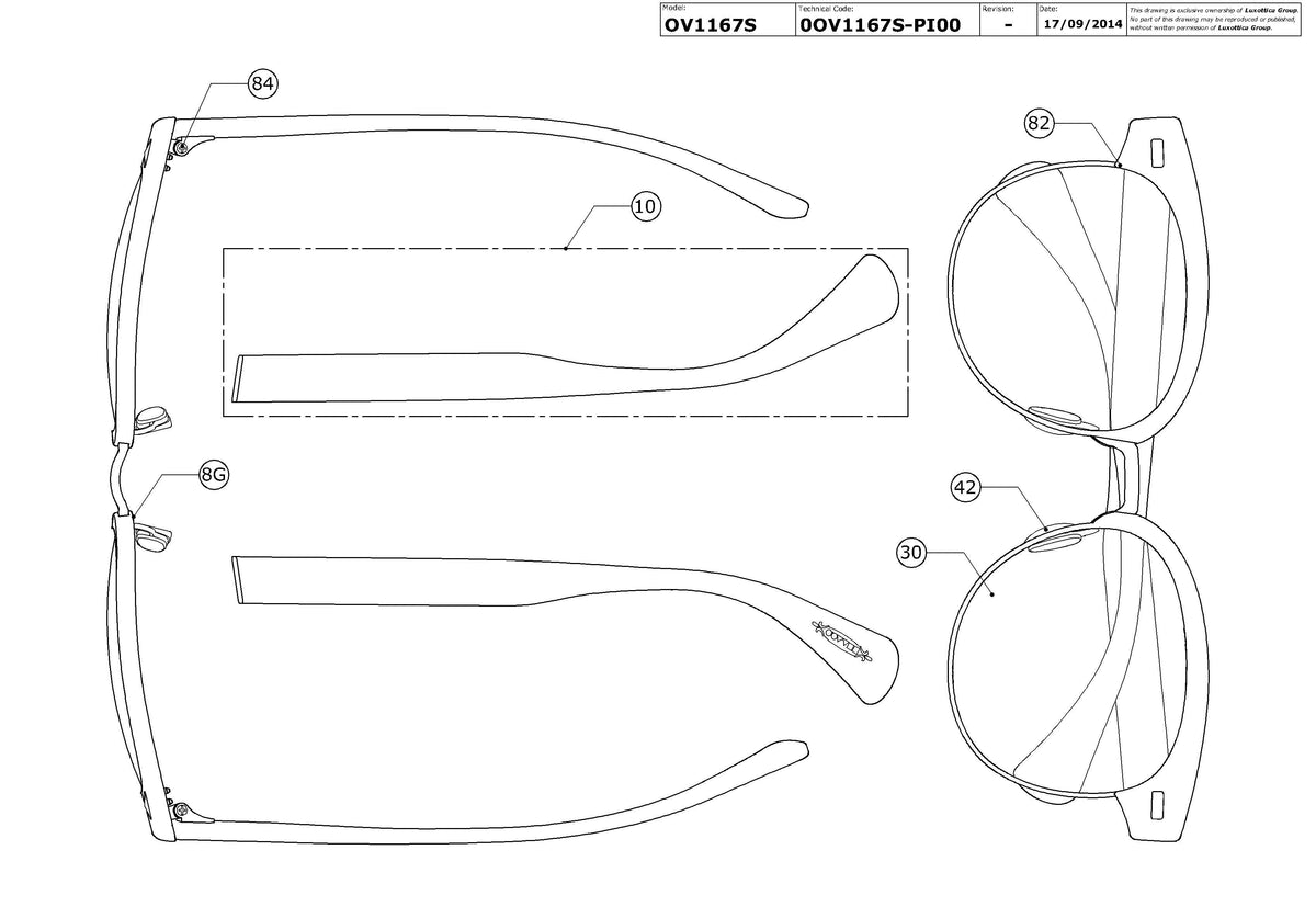 Exploded technical drawing of the Oliver Peoples Shaelie OV1167S Replacement Parts, with each replacement part numbered