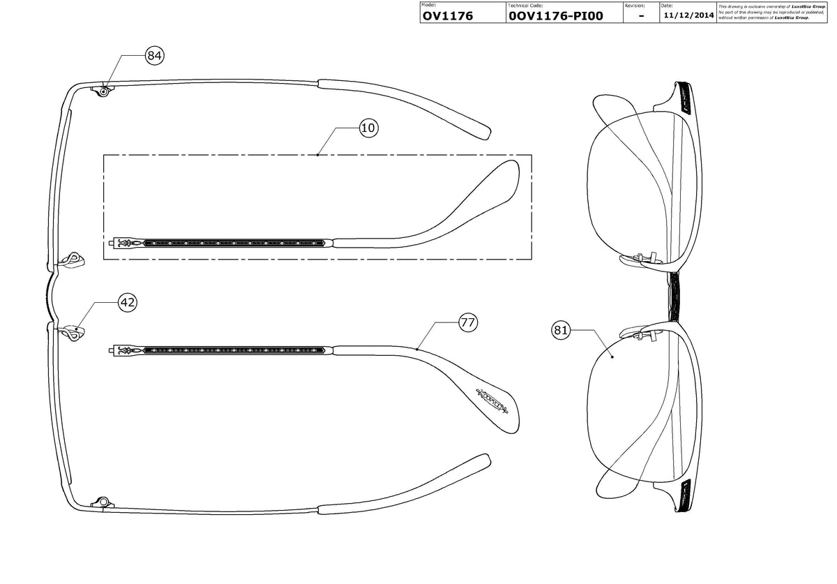 Enlarged technical drawing of the Oliver Peoples Walston OV1176 Glasses Replacement Parts