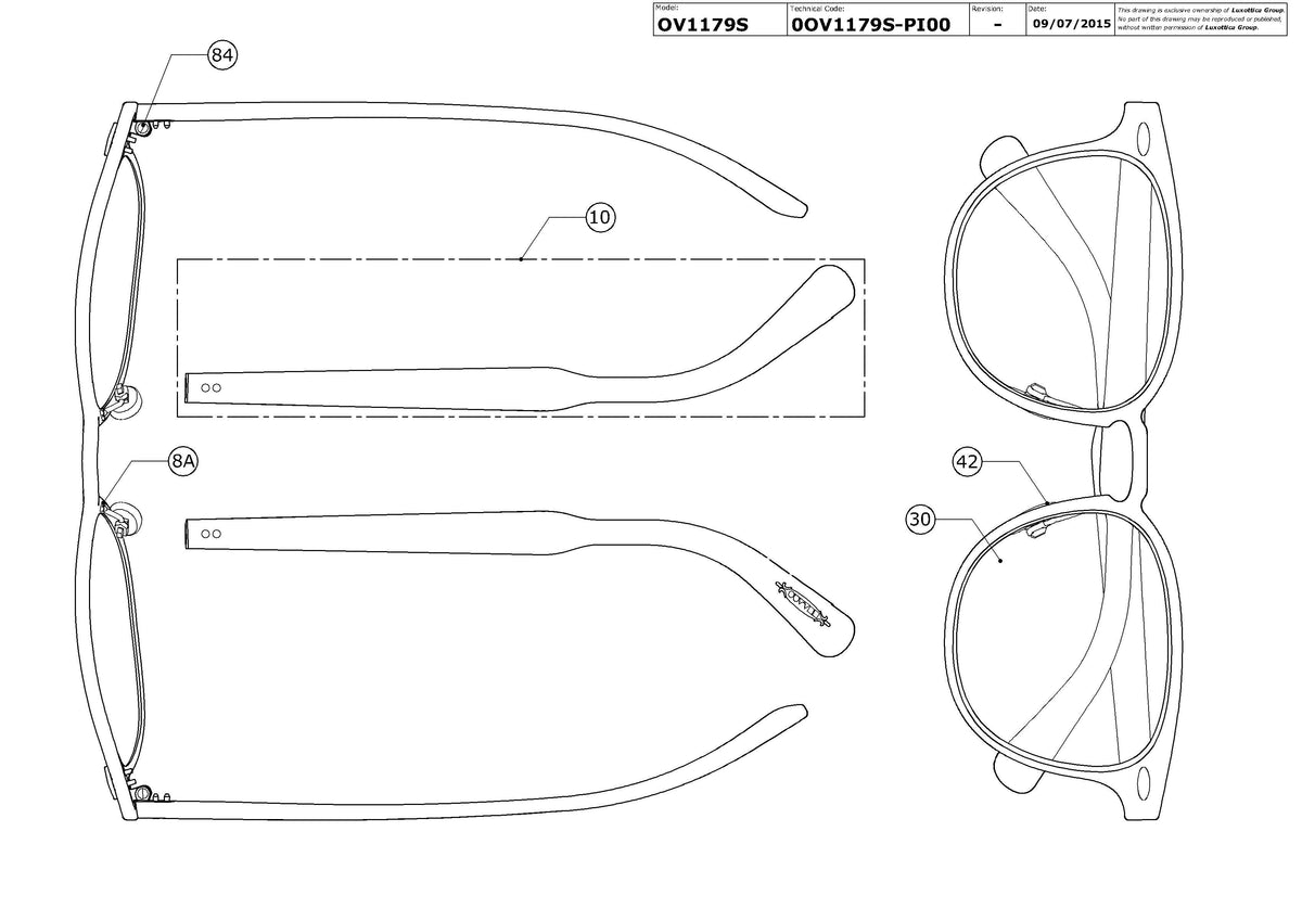 Enlarged technical drawing of the Oliver Peoples Sheldrake Metal OV1179S Replacement Parts