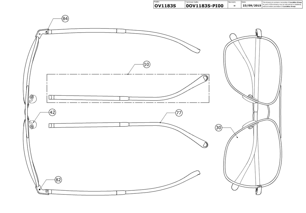 Enlarged technical drawing of the Oliver Peoples Vanalden OV1183S Replacement Parts