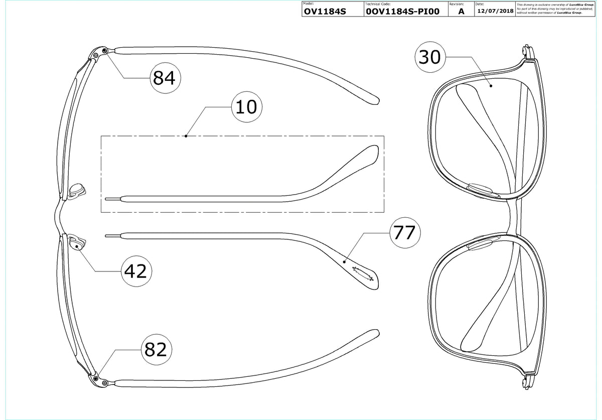 Enlarged technical drawing of the Oliver Peoples Annetta OV1184S Replacement Parts