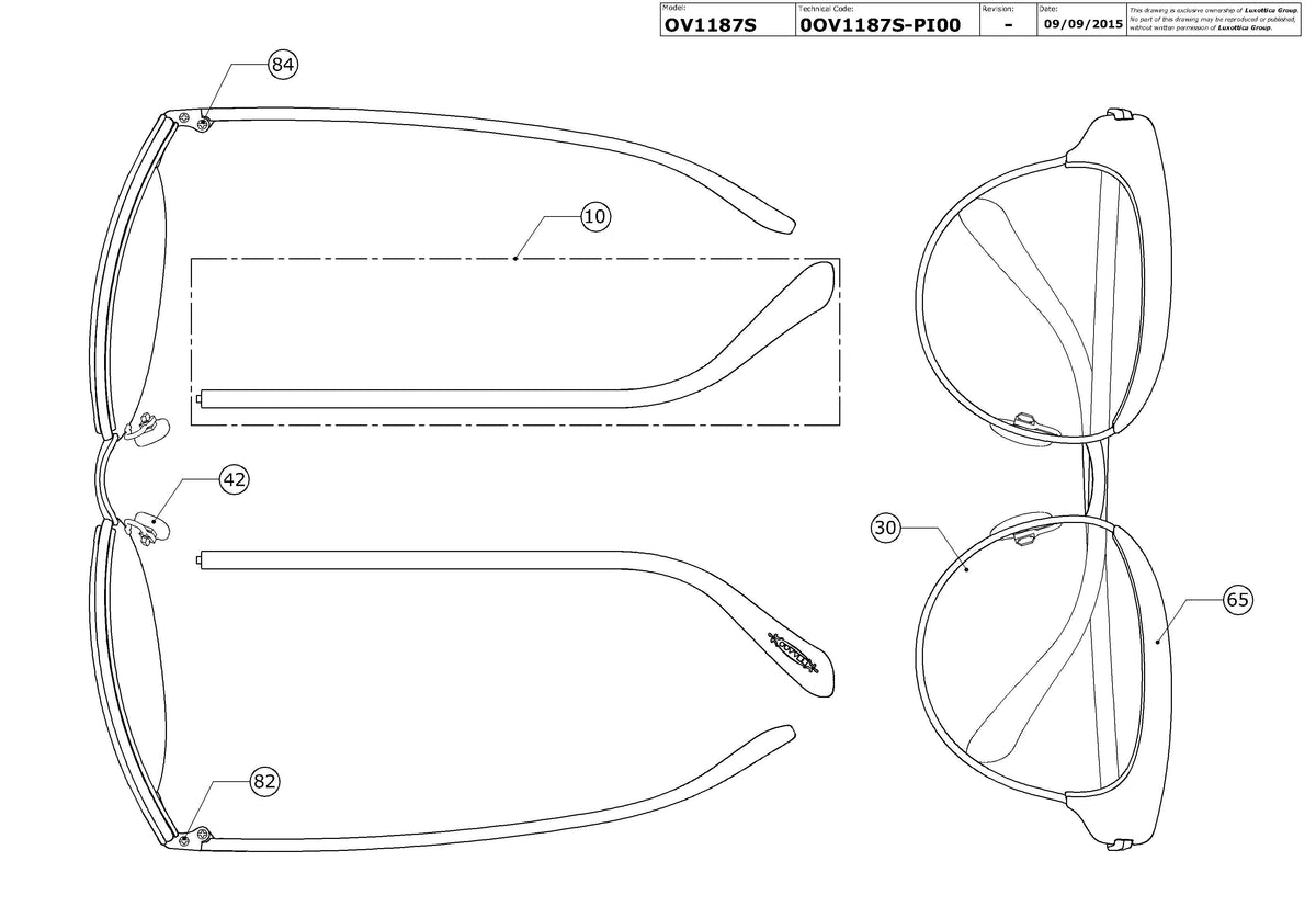 Enlarged technical drawing of the Oliver Peoples Josa OV1187S Replacement Parts