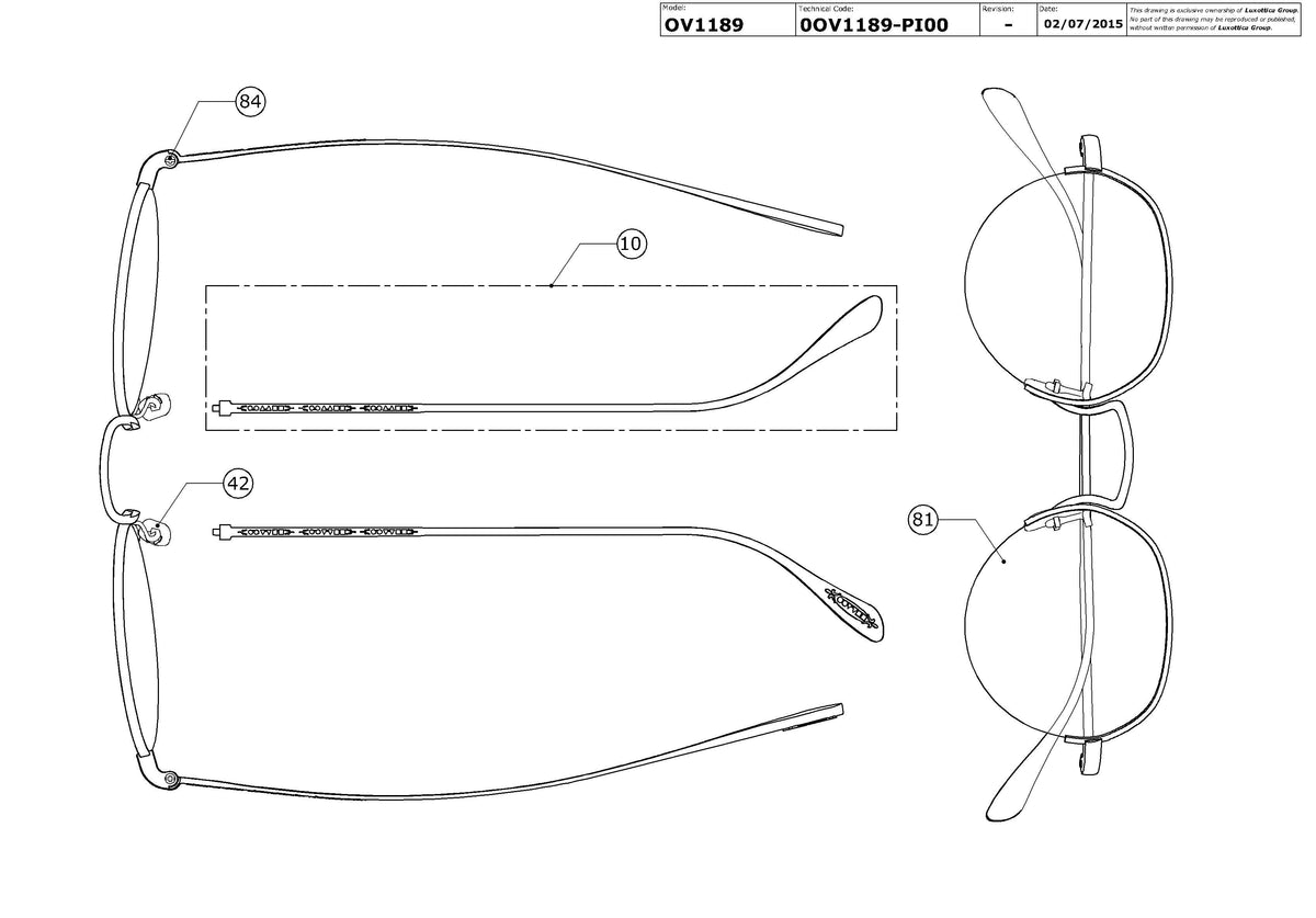 Exploded technical drawing of the Oliver Peoples Roland OV1189 Glasses Replacement Parts, with each replacement part numbered