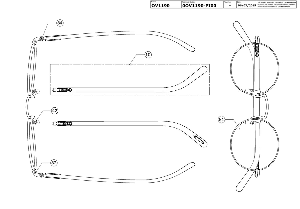Enlarged technical drawing of the Oliver Peoples Overstreet OV1190 Glasses Replacement Parts