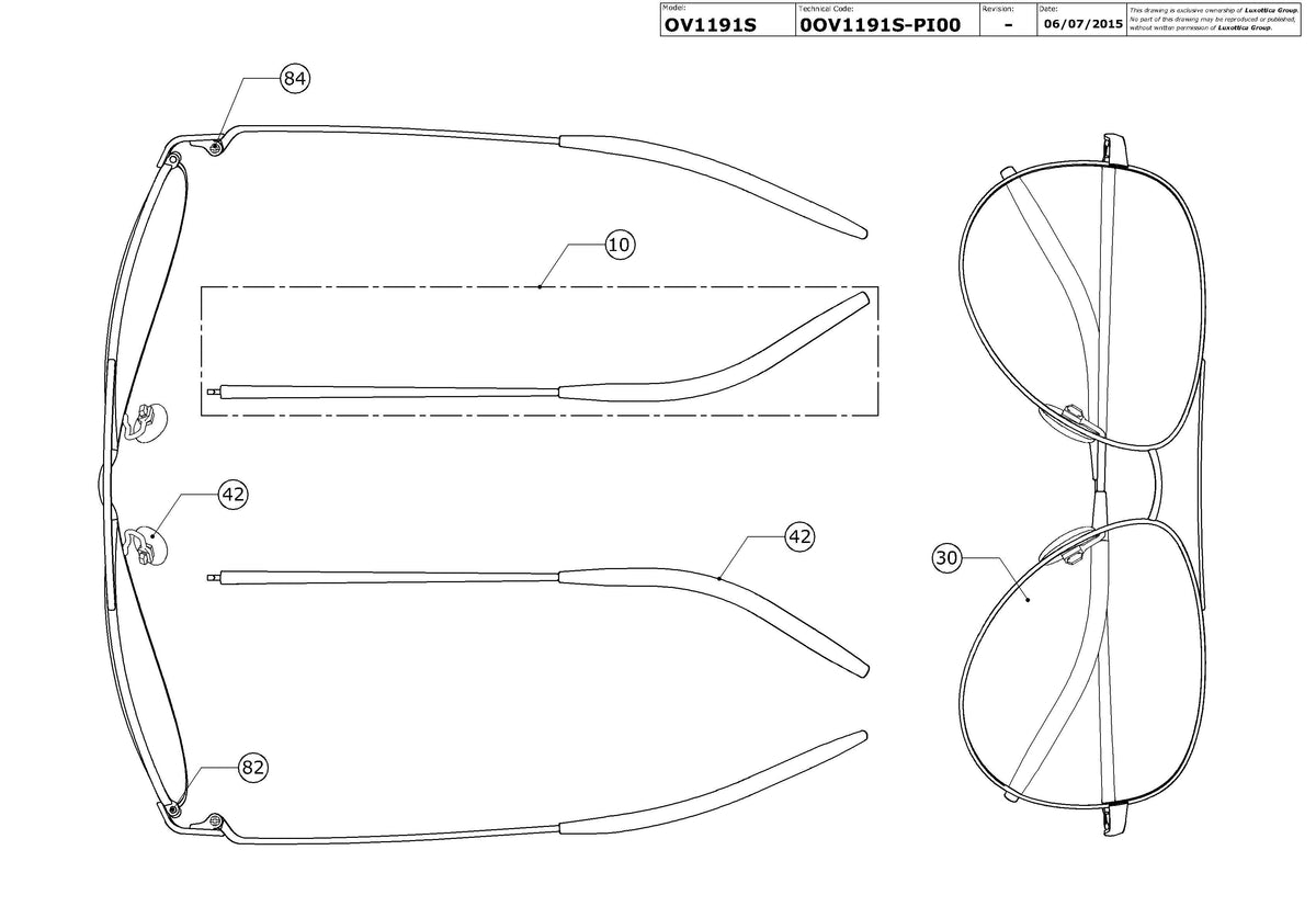 Enlarged technical drawing of the Oliver Peoples Kannon OV1191S Replacement Parts