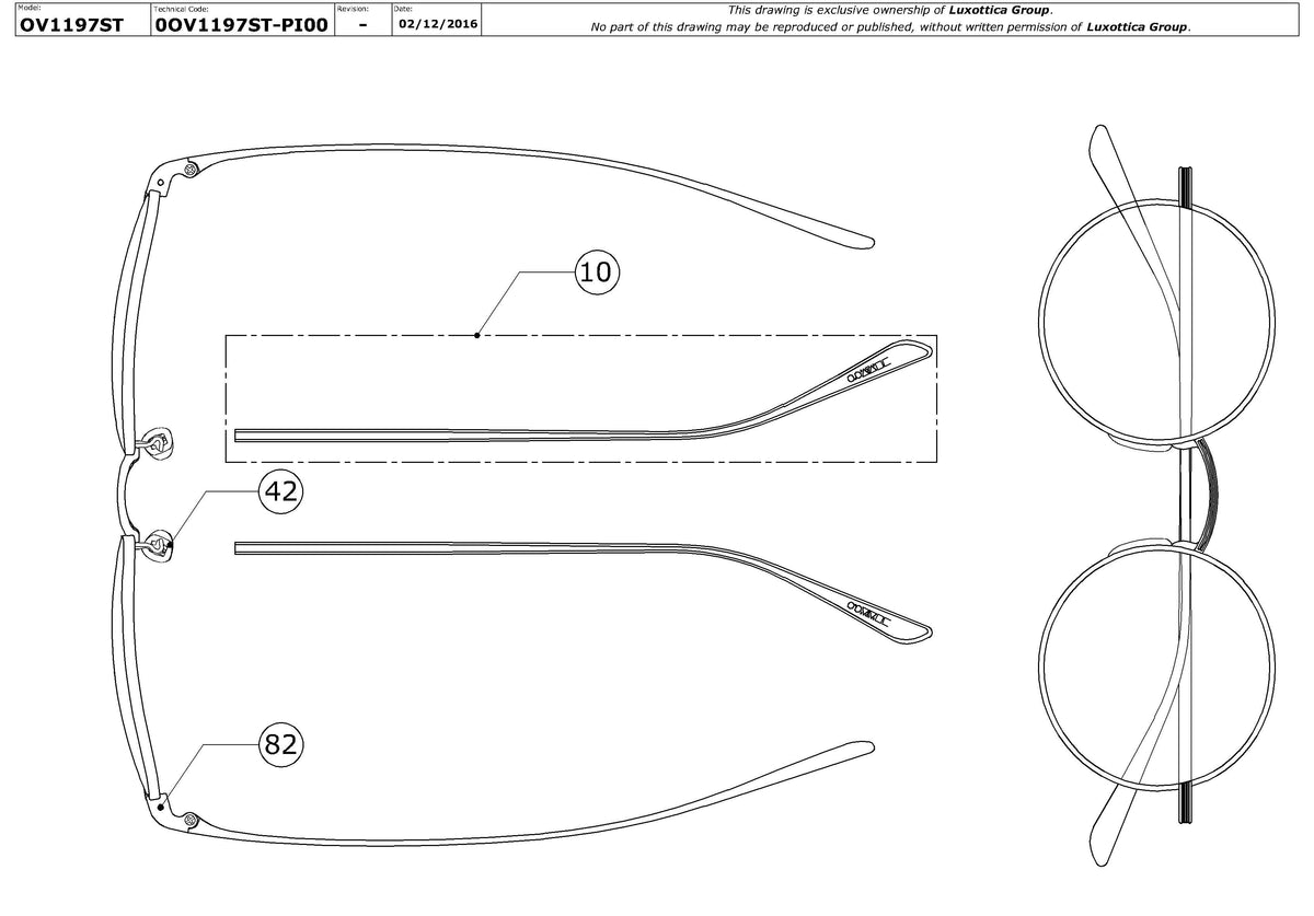 Enlarged technical drawing of the Oliver Peoples After Midnight OV1197ST Replacement Parts