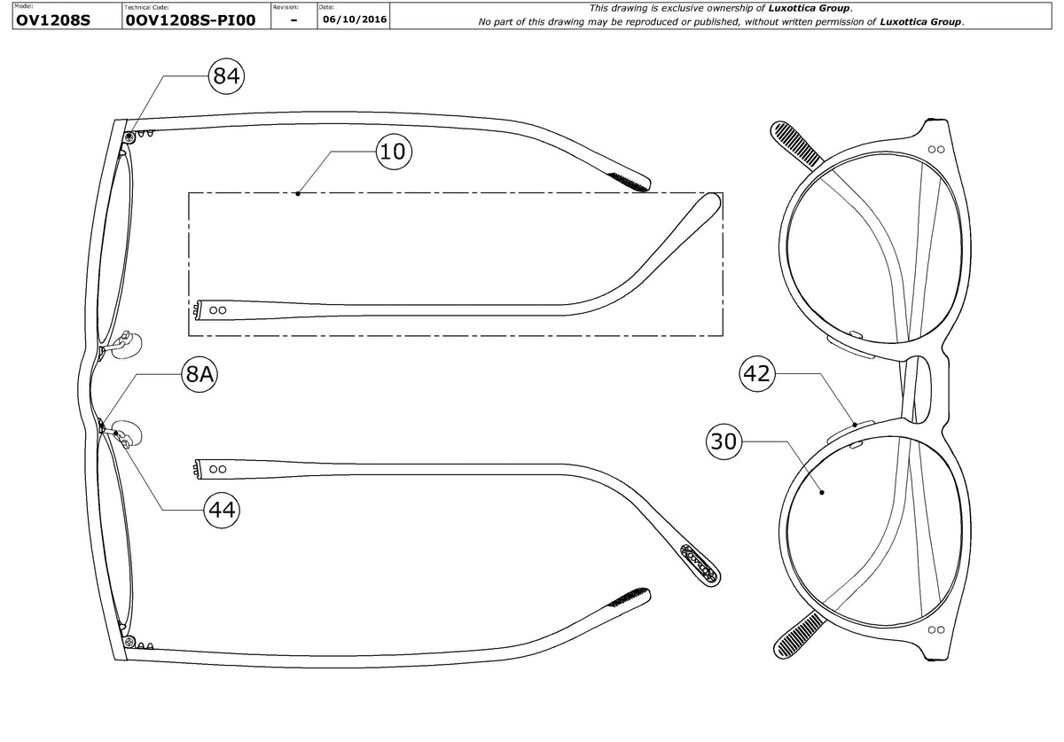 Enlarged technical drawing of the Oliver Peoples Elias OV1208S Replacement Parts