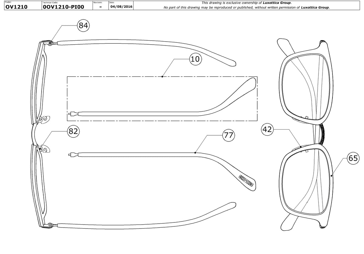 Enlarged technical drawing of the Oliver Peoples Brandt OV1210 Glasses Replacement Parts