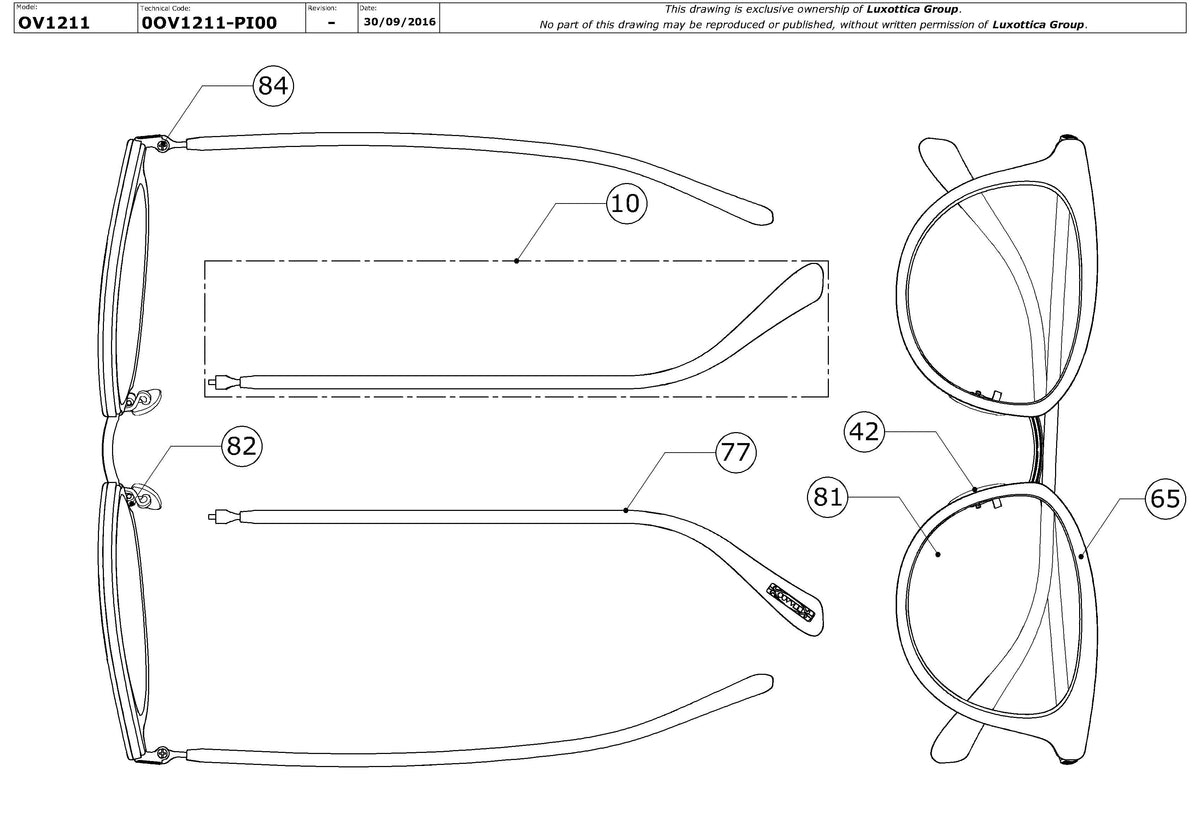 Enlarged technical drawing of the Oliver Peoples Theadora OV1211 Glasses Replacement Parts