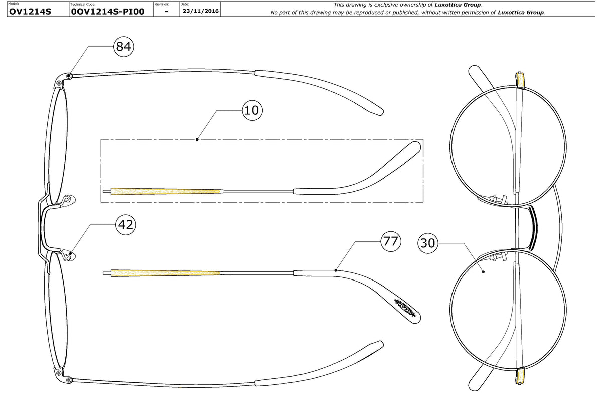 Exploded technical drawing of the Oliver Peoples Nickol OV1214S Replacement Parts, with each replacement part numbered