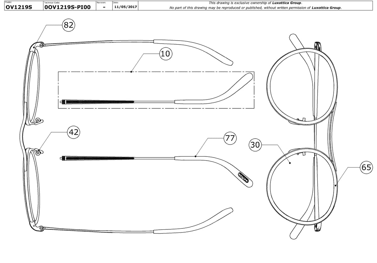 Enlarged technical drawing of the Oliver Peoples MP-3 30th OV1219S Replacement Parts