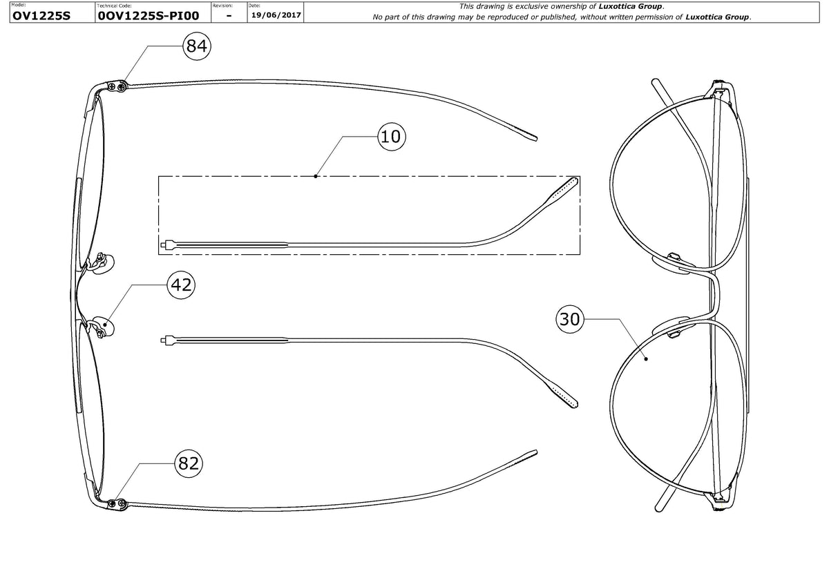 Enlarged technical drawing of the Oliver Peoples Floriana OV1225S Replacement Parts